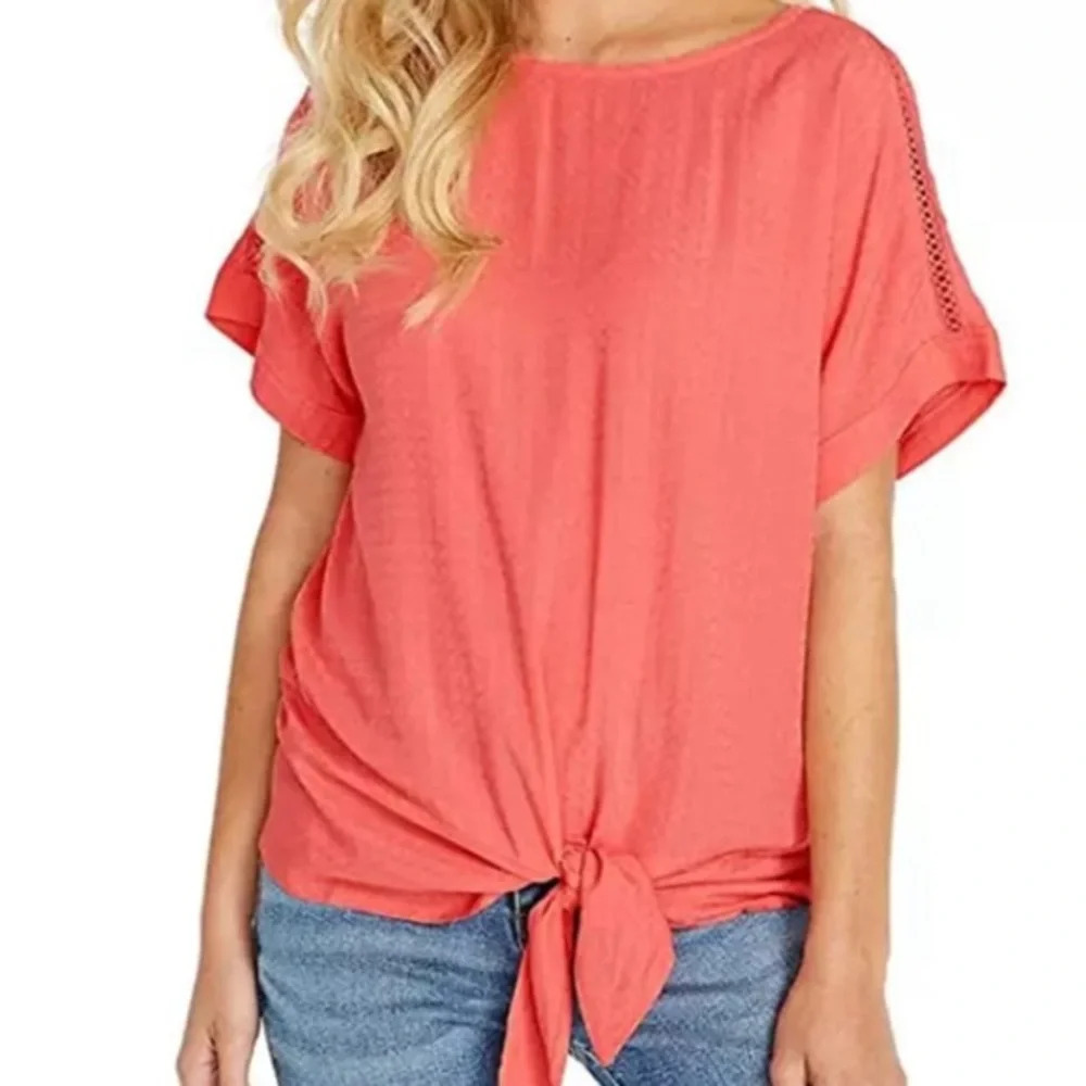 Buffalo David Bitton Tie Waist Short Sleeve Pink Top‎ Small
